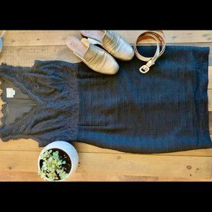 Anthropologie Black Sheath Dress with Lace Bodice